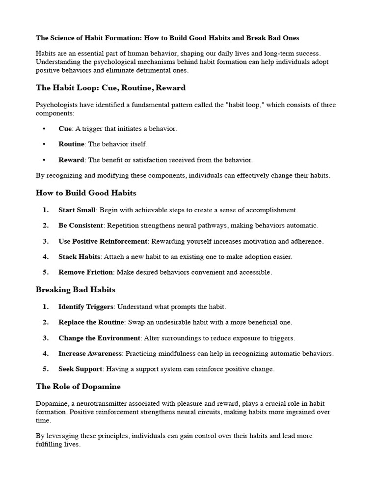 The Science of Habit Formation - How To Build Good Habits and Break Bad ...