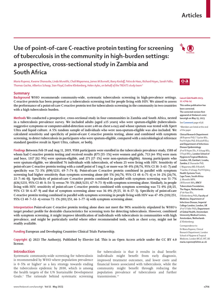 Use of Point of Care C Reactive Protein Testing Fo | PDF | Tuberculosis ...