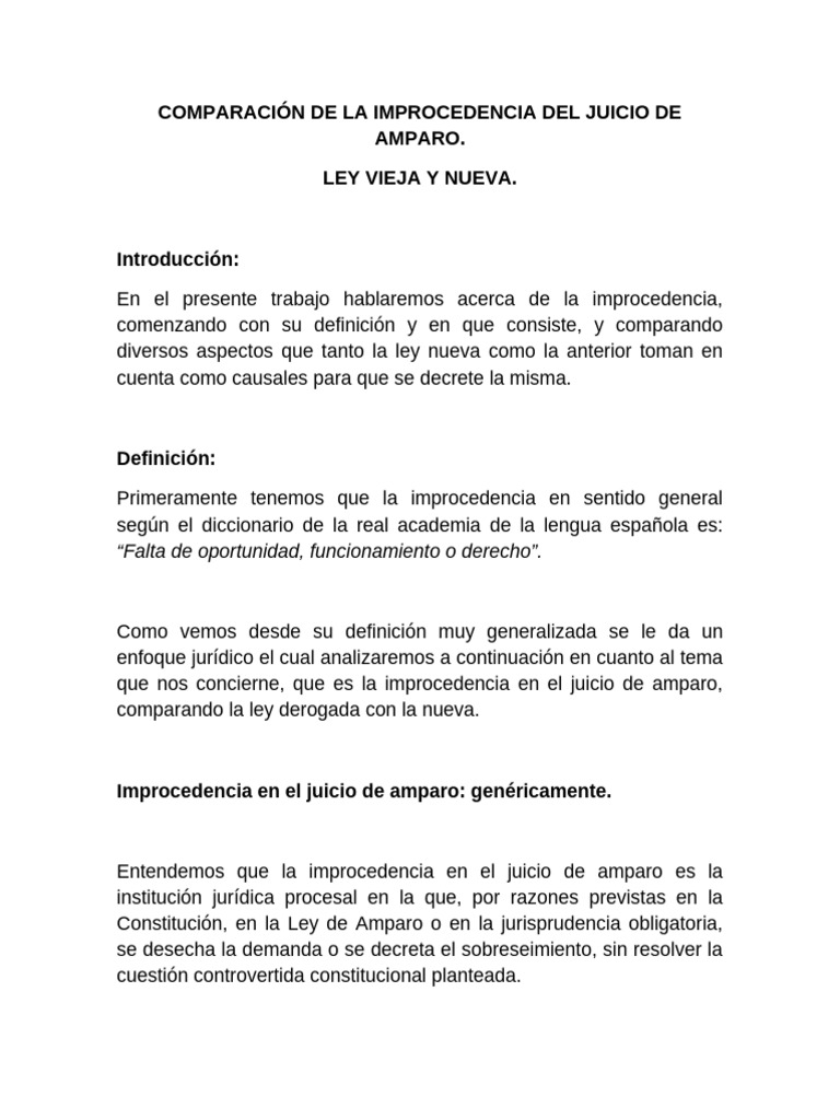 Comparación de La Improcedencia Del Juicio de Amparo | PDF ...