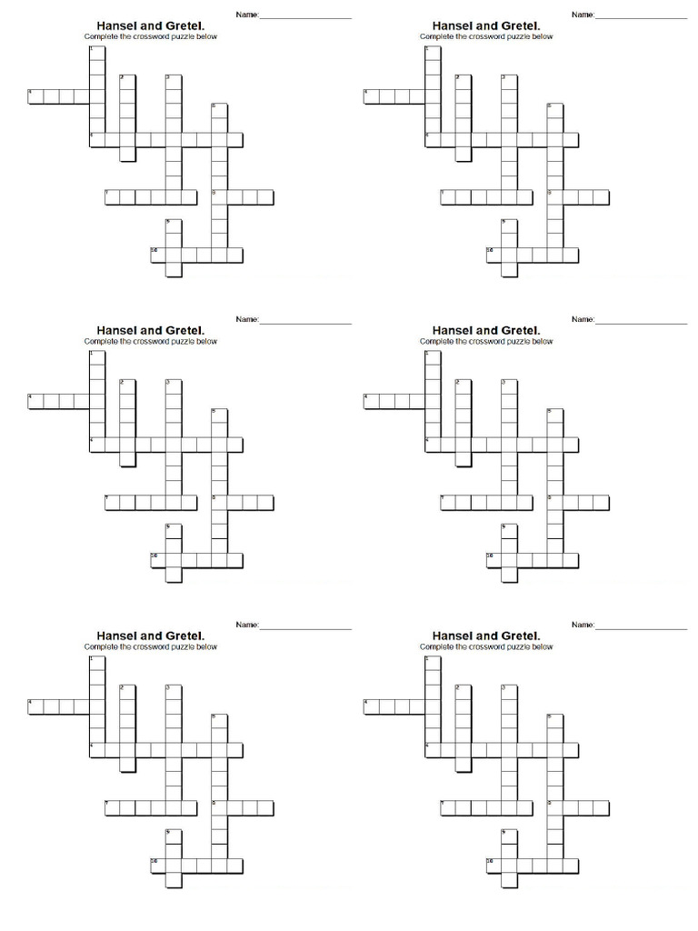 Hansel y Gretel Crossword PDF Hansel y Gretel Crossword PDF