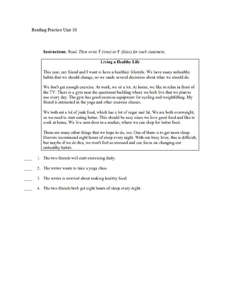 Reading Practice Unit 10 | PDF
