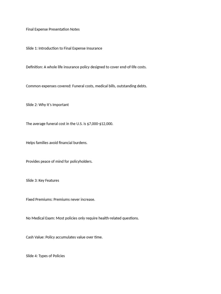 Final Expense Presenatation Notes | PDF