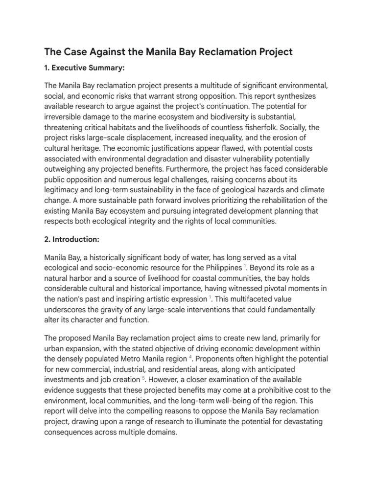 Opposition to Manila Bay Reclamation | PDF | Sustainability | Habitat ...
