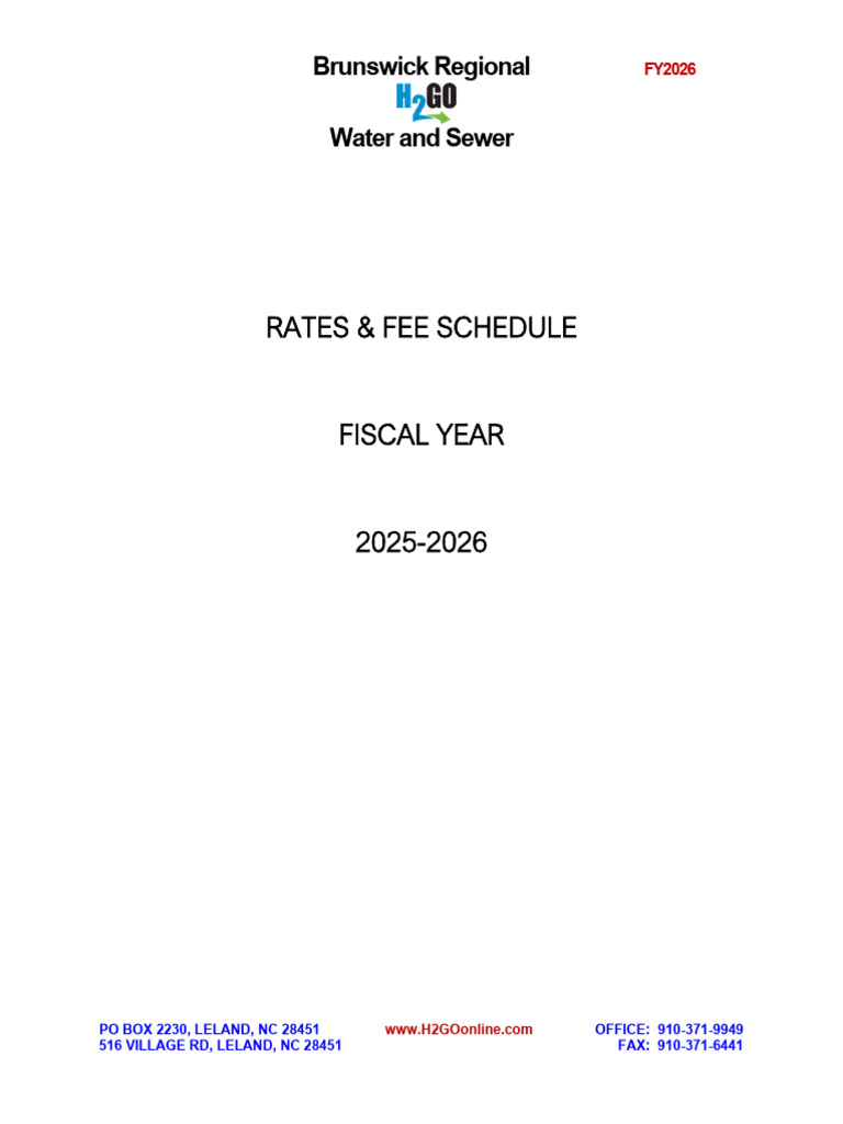 H2GO FY2026 Rates and Fee Schedule | PDF | Fee | Credit Card