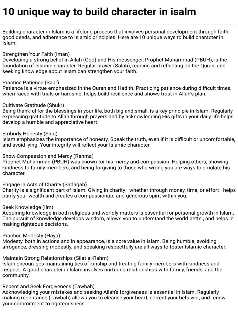 Building Islamic Character Principles | PDF | Prophets And Messengers ...