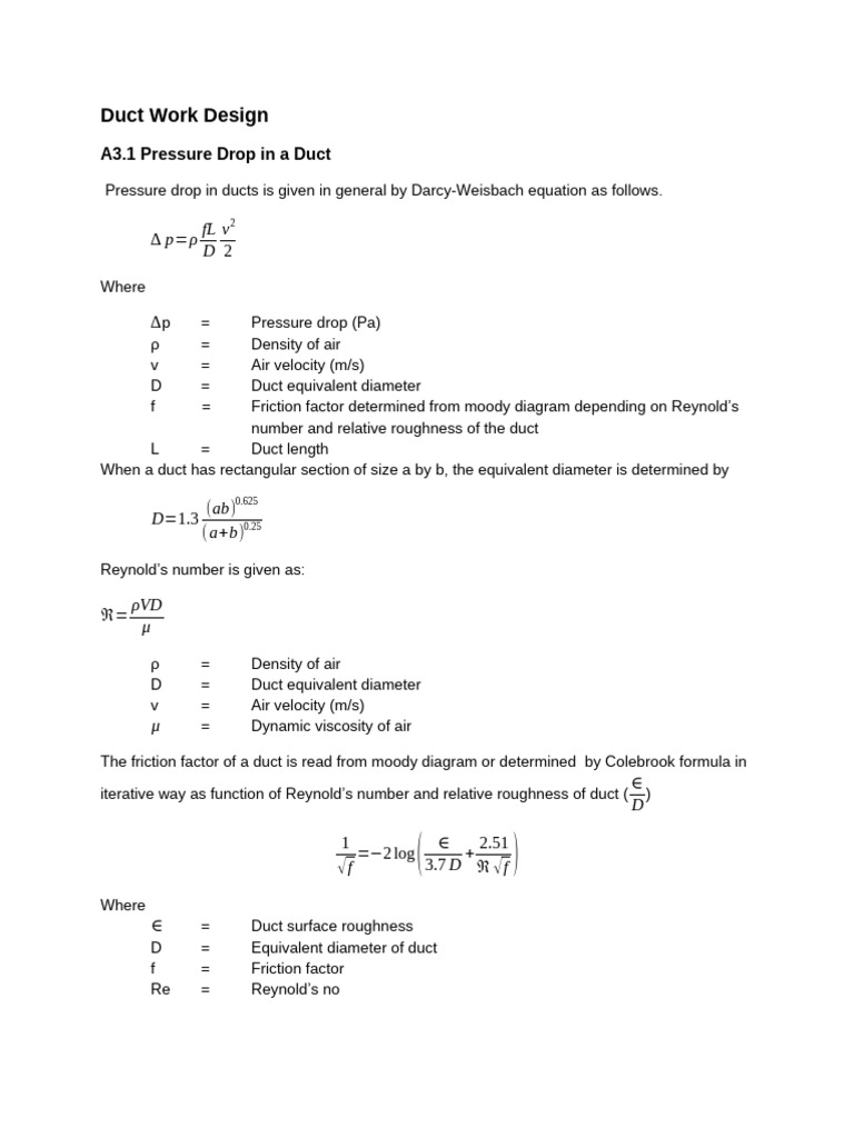 Duct Work Design: Pressure Drop Calculations | PDF | Duct (Flow ...