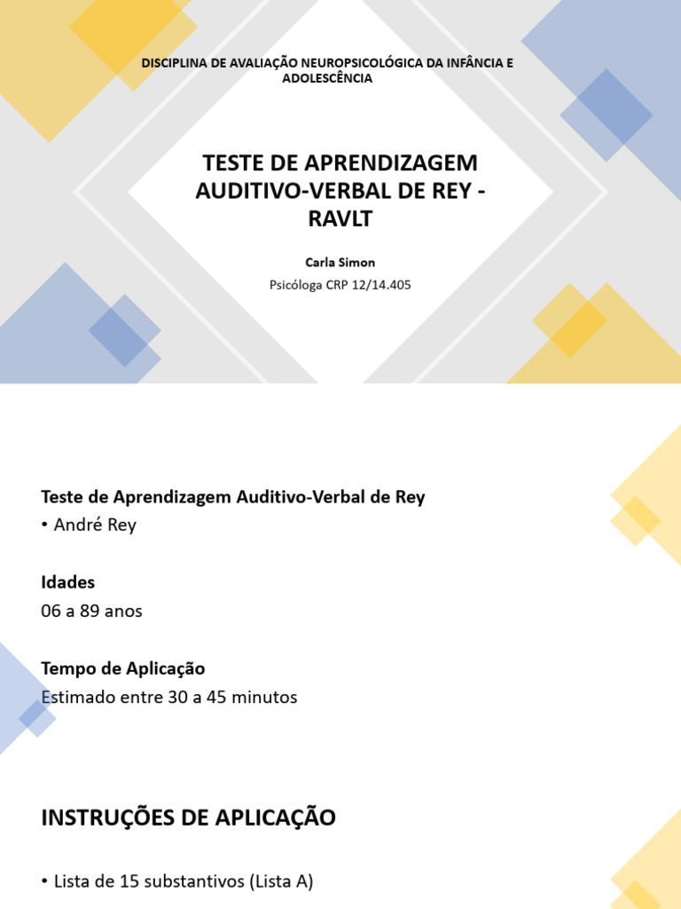 Aplicação e Correção Teste Ravlt | PDF | Aprendizado | Memória