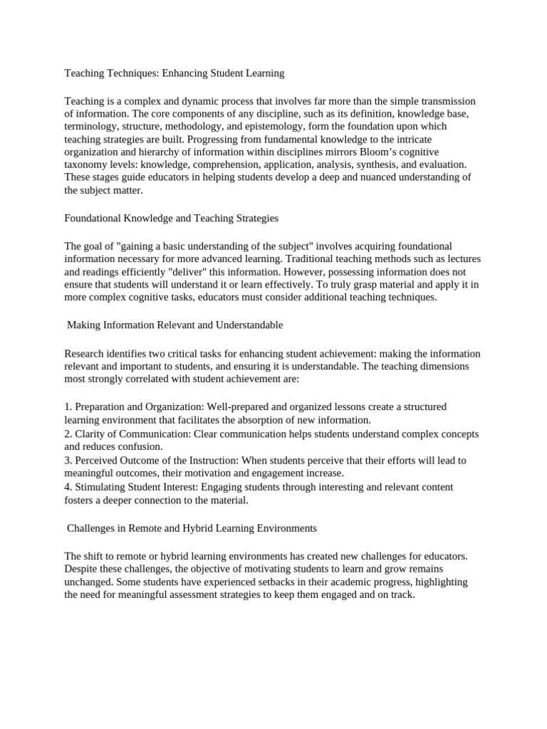 Effective Teaching Techniques for Learning | PDF | Educational ...
