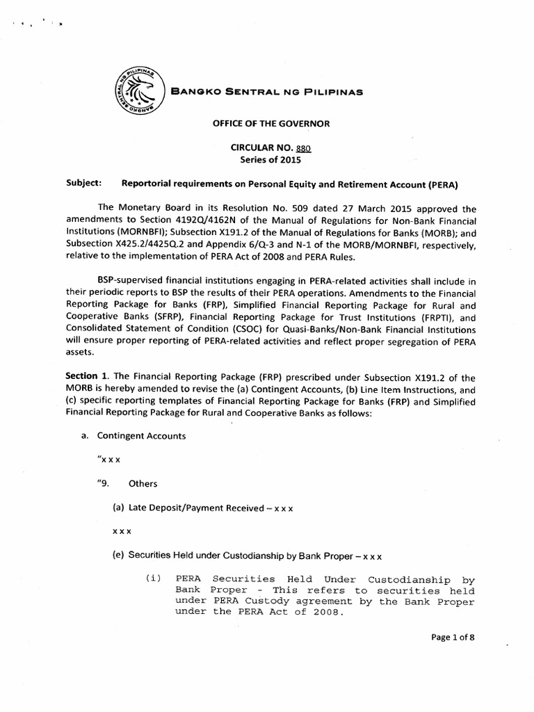 PERA Reporting Requirements Update | PDF | Banks | Securities (Finance)