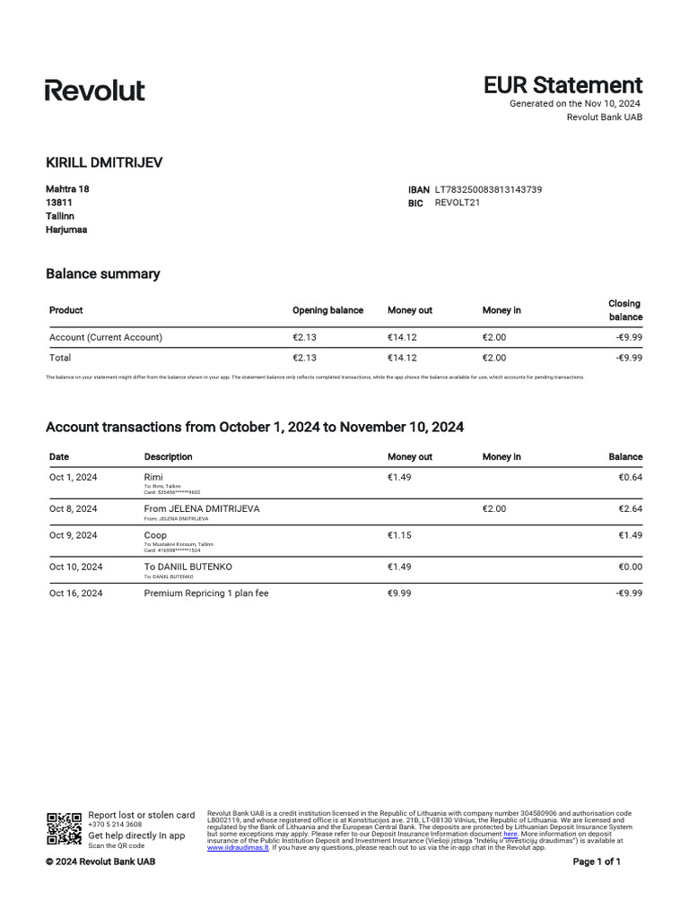 Account Statement - 2024 10 01 - 2024 11 10 - en - D69ae2 | PDF | Banks ...