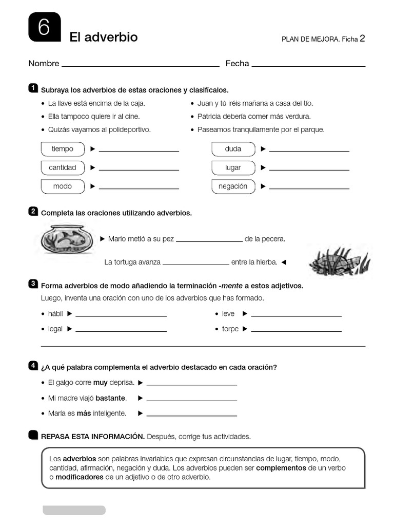Ejercicios de Adverbios para Primaria | PDF
