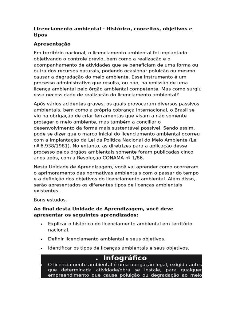 Tipos de Licenciamento Ambiental | PDF | Ambiente natural | Aprendizado