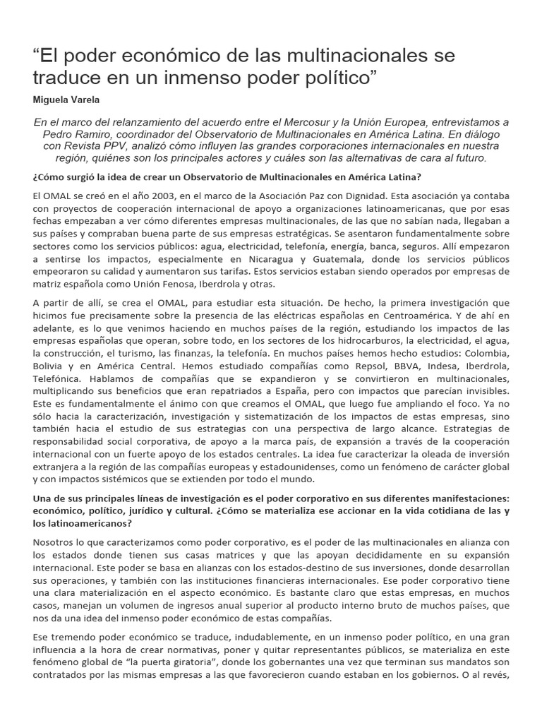ARTICULO - 2 - El Poder Económico de Las Multinacionales Se Traduce en ...