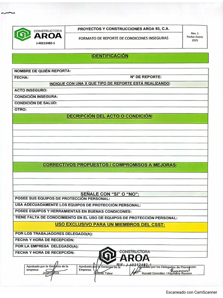 Formato de Reporte de Condiciones Inseguras | PDF