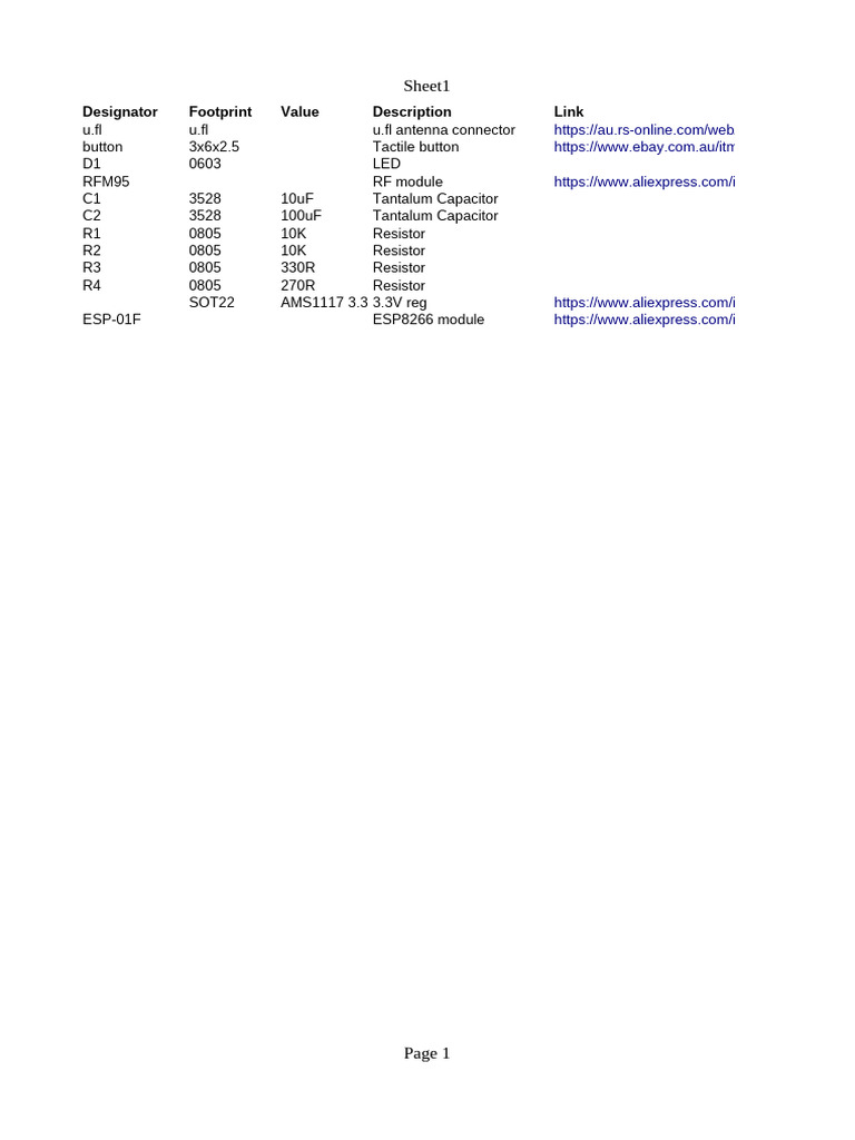 Electronic Component Specifications List | PDF