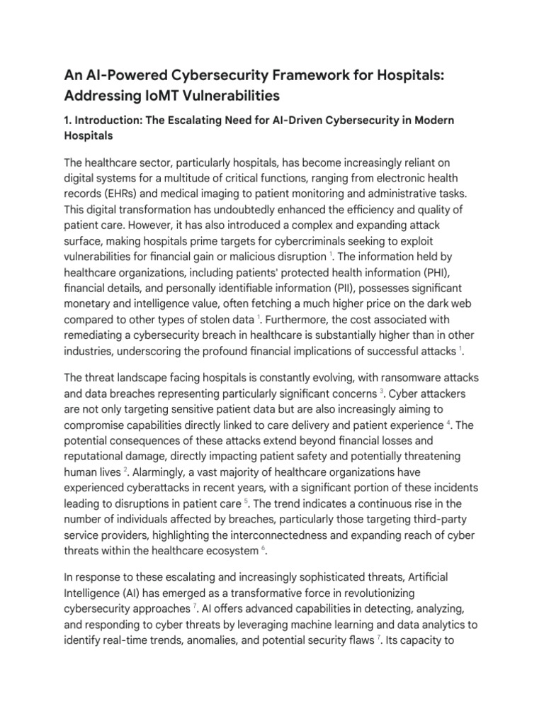Ai Cybersecurity Framework For Hospitals Pdf Security Computer