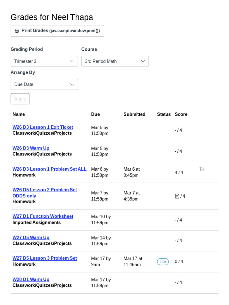 Neel Thapa's Math Grades Overview | PDF | Teaching | Quiz Games