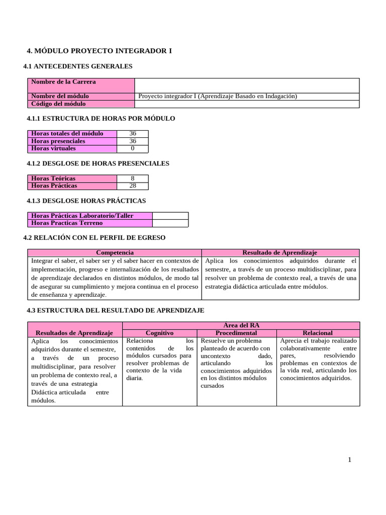 Módulo Proyecto Integrador I-Estandar | PDF | Evaluación | Salón de clases