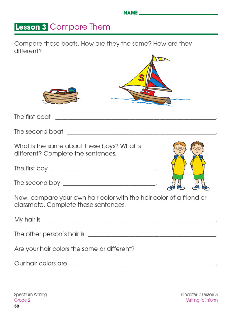 Grade 2 Writing Comparison Lesson | PDF