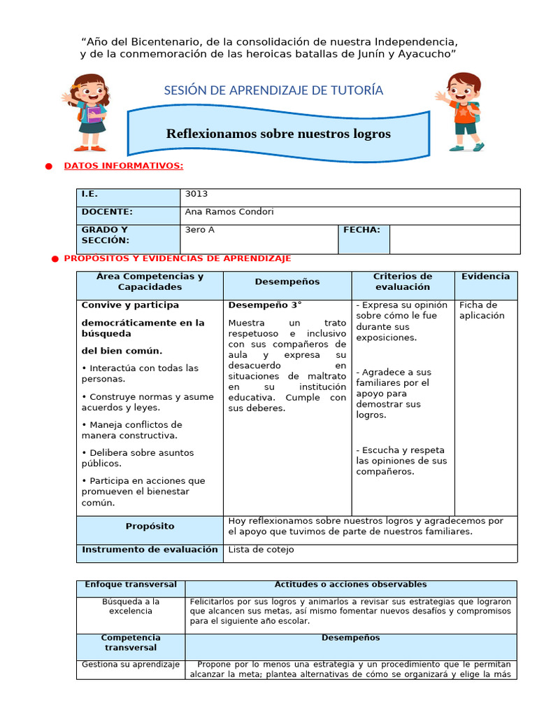 3° Ses Tuto Vier 29 Reflexionamos Sbre Nuestros Logros 933623393 ...