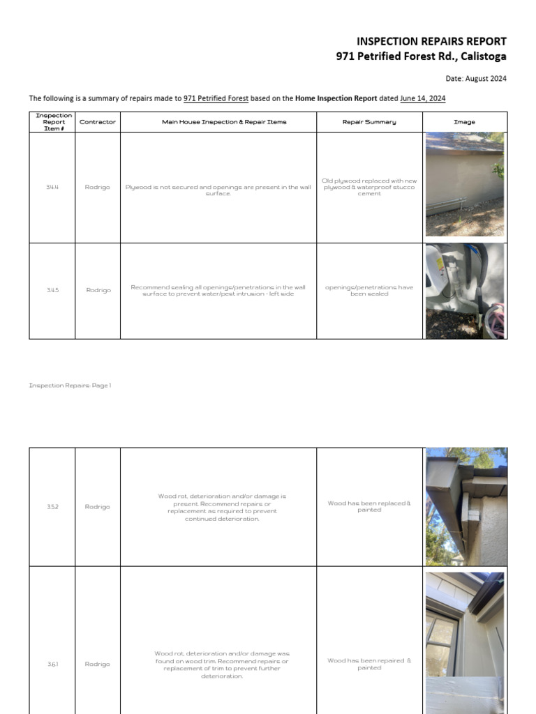 Inspection Repairs Summary for 971 Petrified Forest | PDF | Roof ...