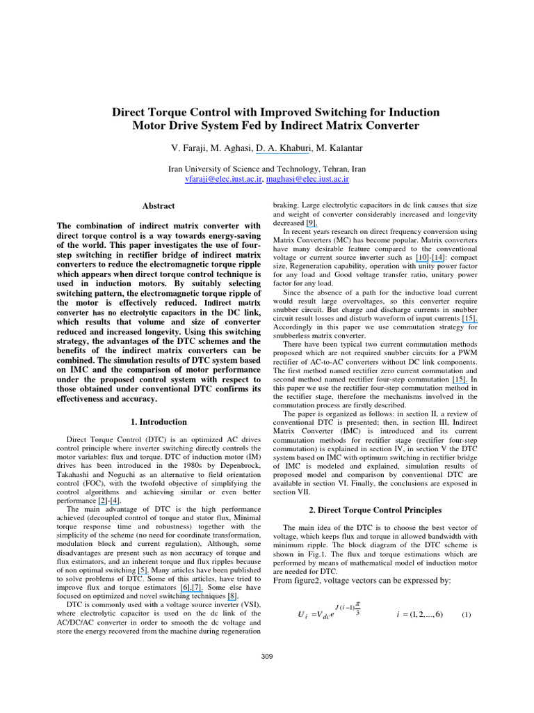 Improved DTC for Induction Motors | PDF | Electric Motor | Power Inverter