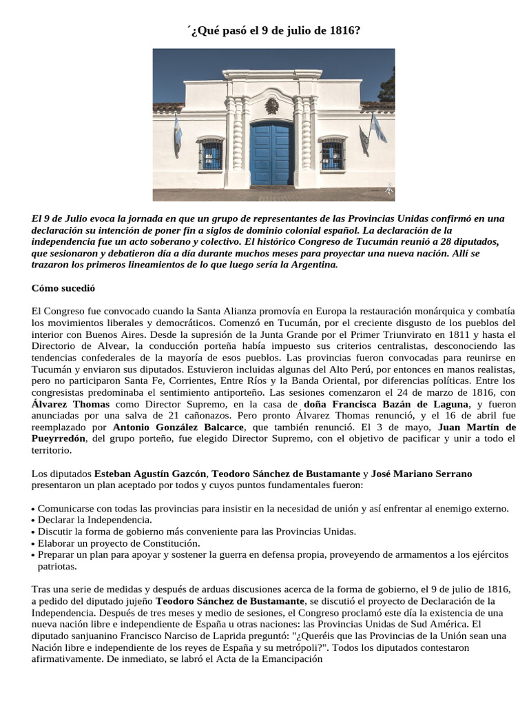 Independencia Argentina: 9 de julio de 1816 | PDF | Argentina | América ...
