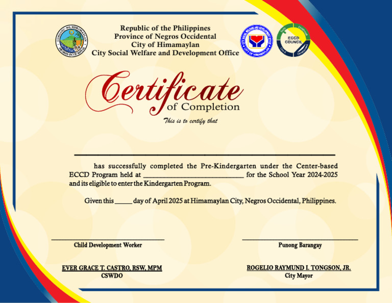 ECCD Pre-K Completion Certificate 2025 | PDF