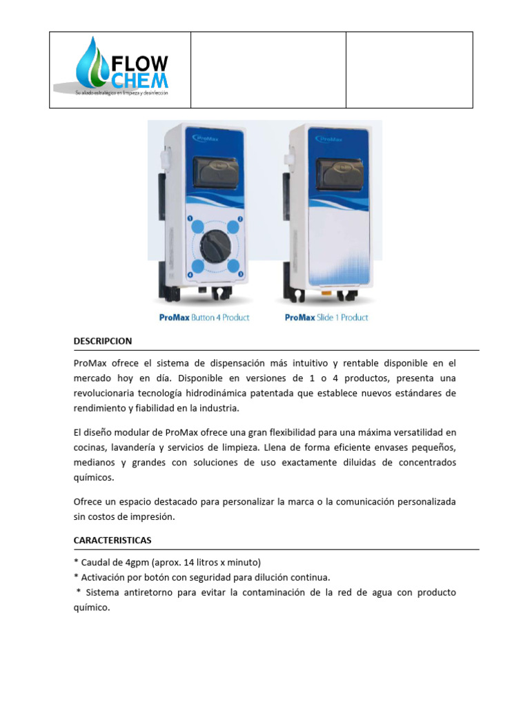 Dosificador ProMax: Eficiencia y Seguridad | PDF | Agua