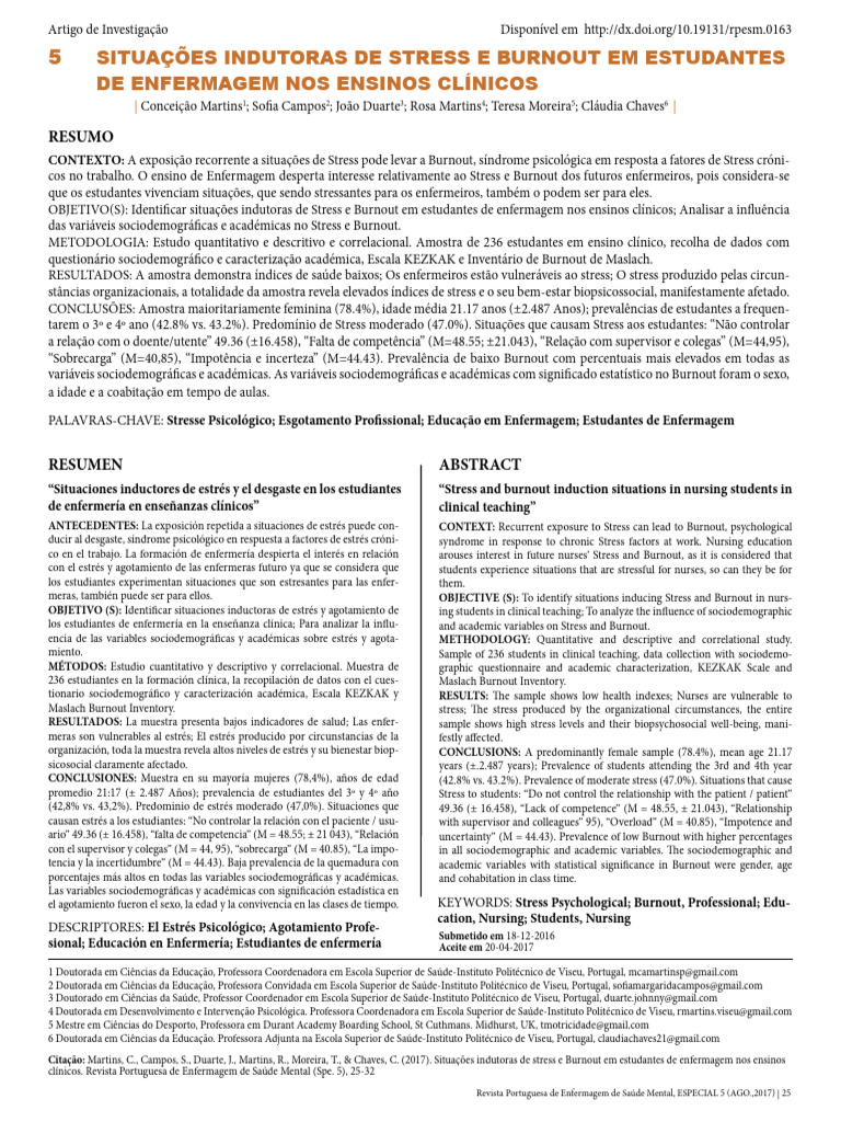 Stress e Burnout em Estudantes de Enfermagem | PDF | Burnout ...