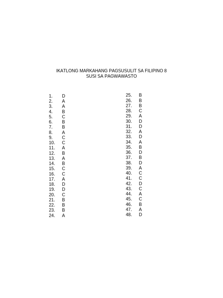 Q3-Filipino 8 Answer Key | PDF