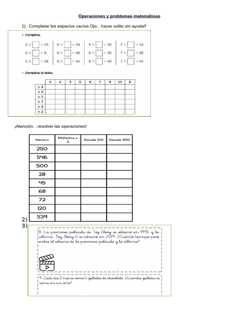Operaciones y Problemas Matemáticas 4 | PDF