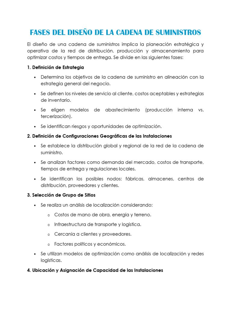 Fases del Diseño de la Cadena de Suministro | PDF | Cadena de ...