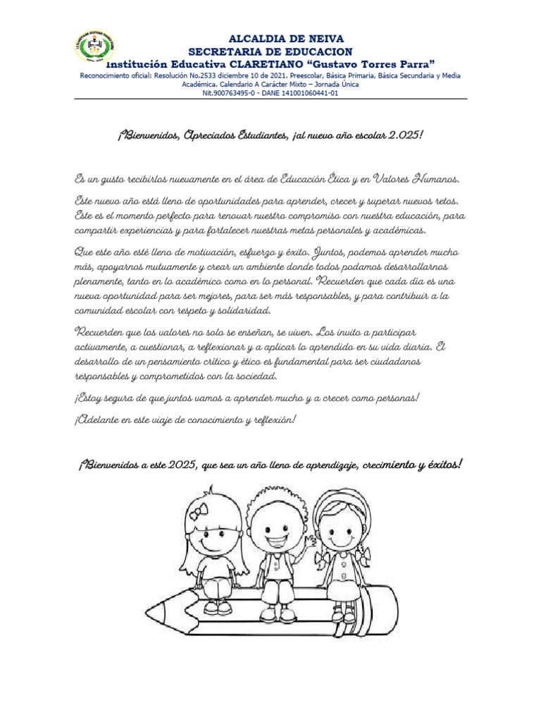 Bienvenida A Los Estudiantes | PDF