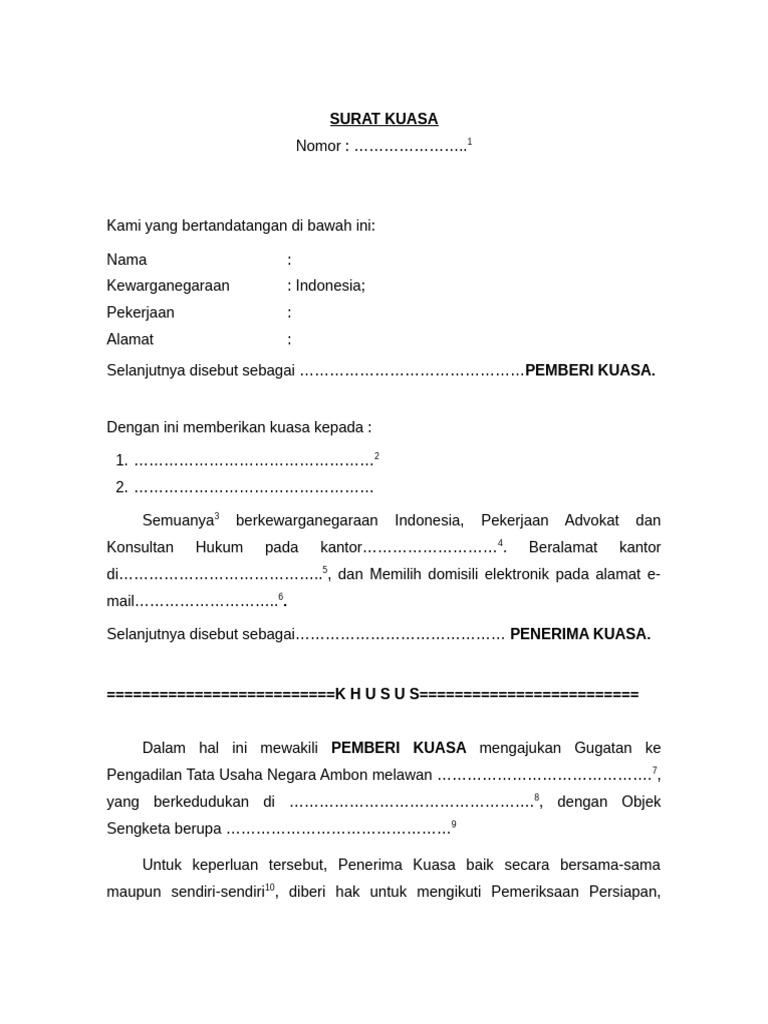 Surat Kuasa untuk Gugatan TUN | PDF