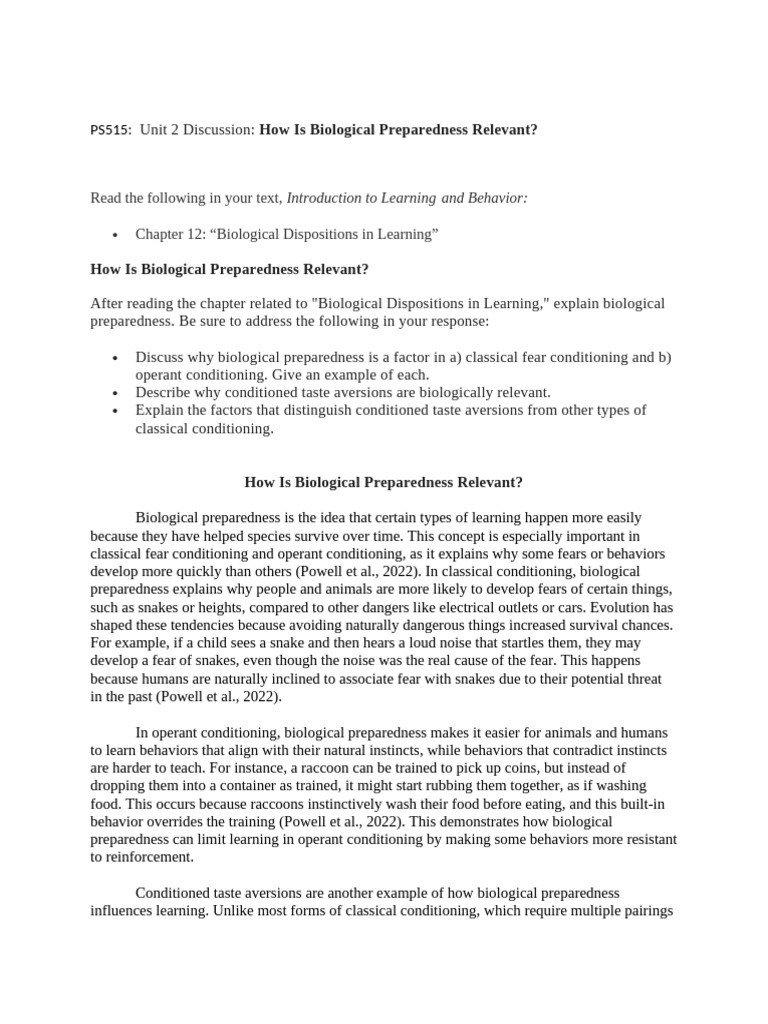 Biological Preparedness in Learning | PDF | Classical Conditioning | Fear