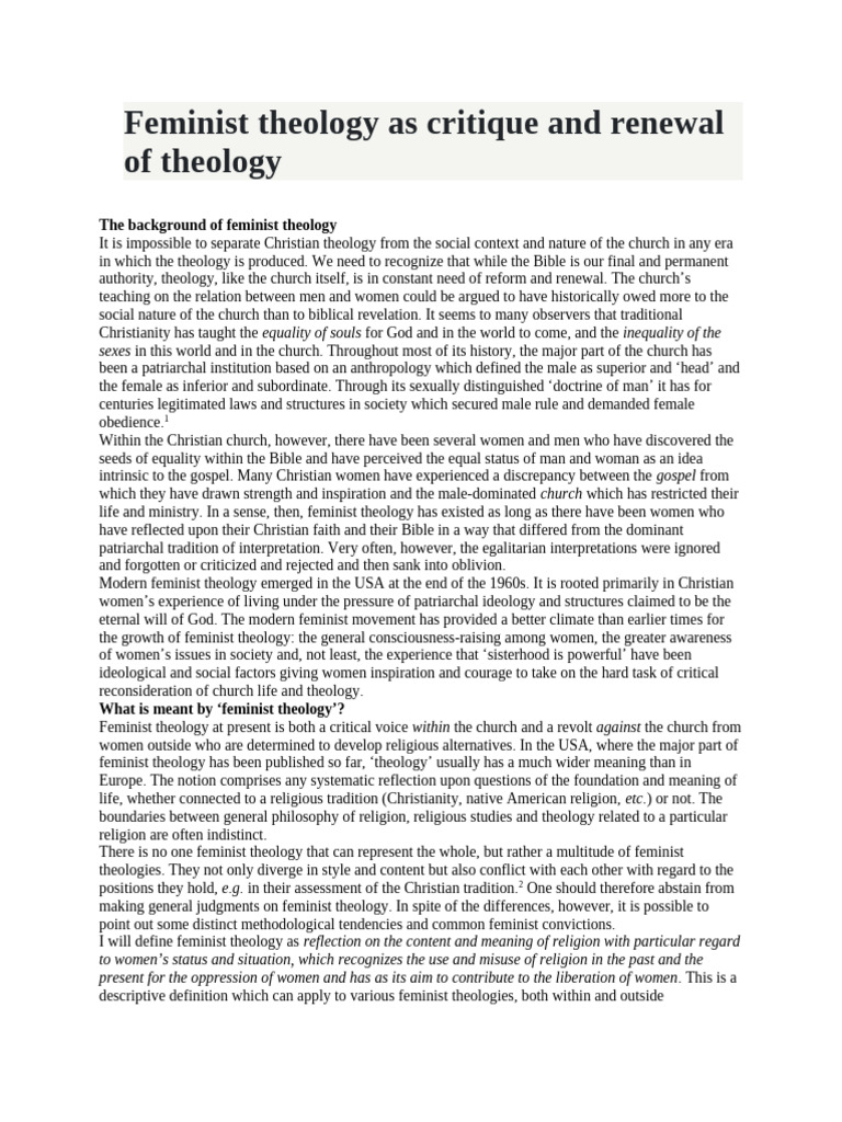 Understanding Feminist Theology Today | PDF | Feminism | Gender Studies
