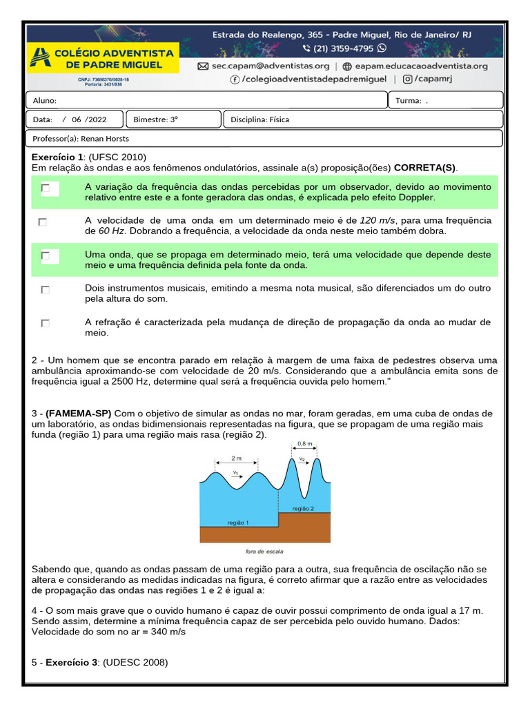 Fenômenos Ondulatórios e Exercícios de Física | PDF | Ondas | Frequência