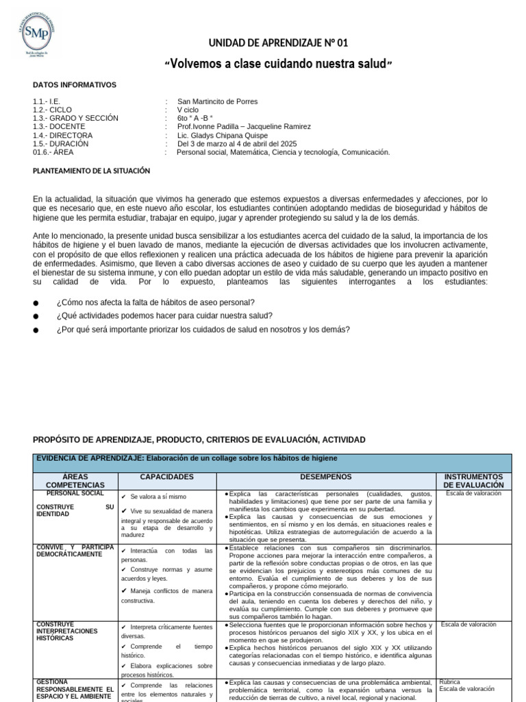 Unidad de Aprendizaje 1 - 6to Marzo-1 | PDF | Datos | División ...
