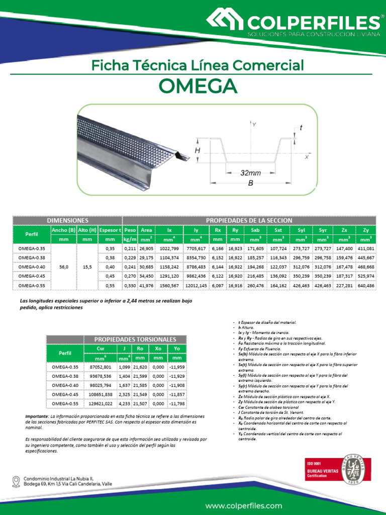 専用ページ11 Ficha Técnica de Perfiles OMEGA y VIGUETA | PDF | Movimiento