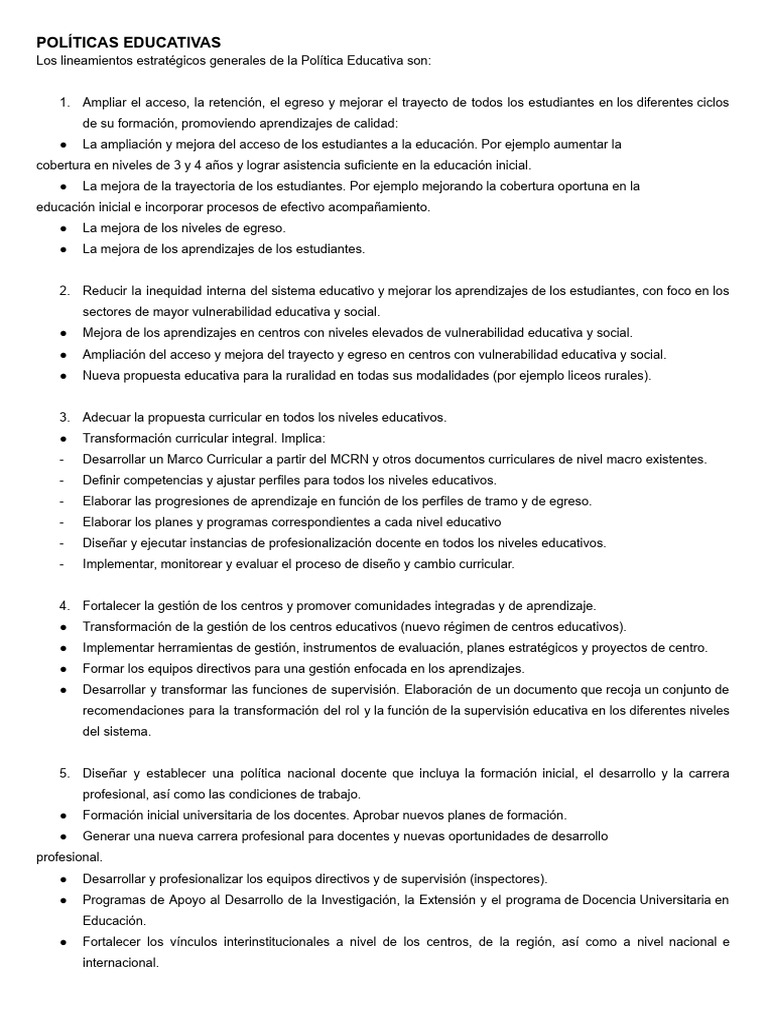 Políticas Educativas | PDF | Educación de la primera infancia | Maestros