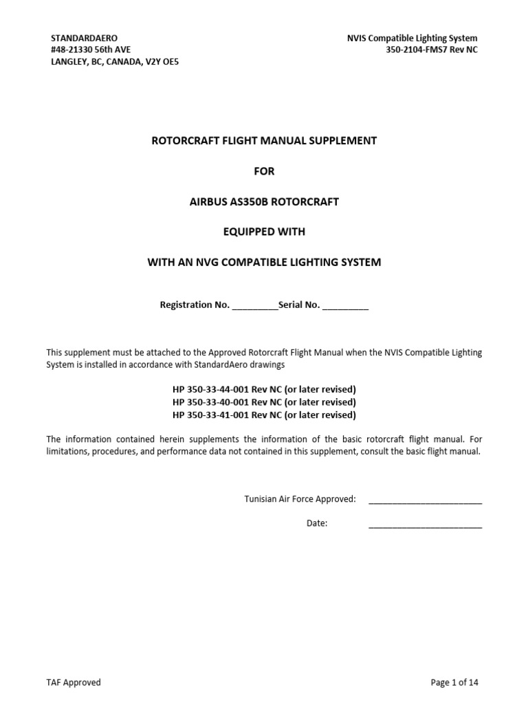 NVIS Lighting System for AS350B | PDF | Visual Flight Rules | Aircraft