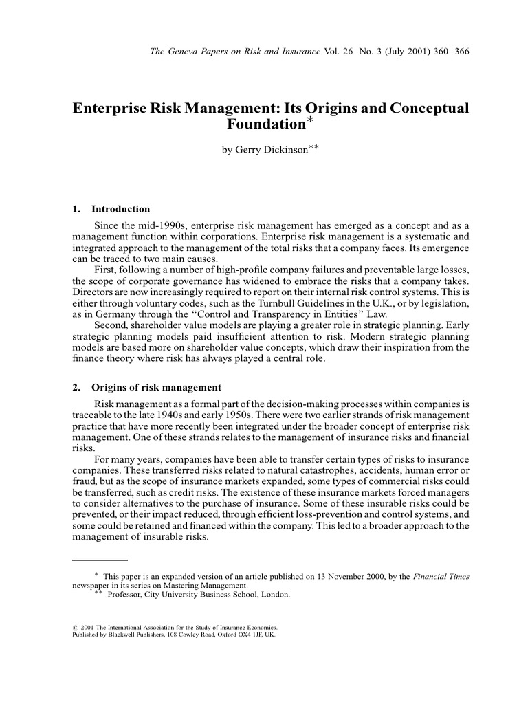 Enterprise Risk Management - It's Concepts and Origins | PDF | Risk ...