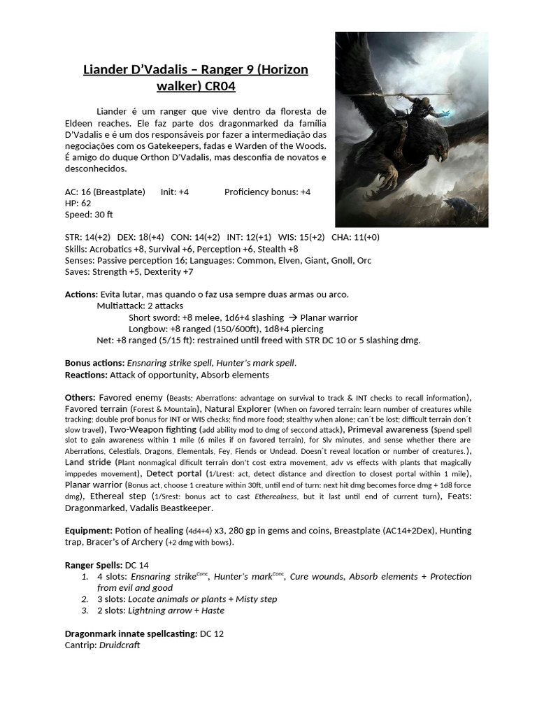 Liander D’Vadalis: Ranger Profile CR04 | PDF | D20 System | Gary Gygax ...