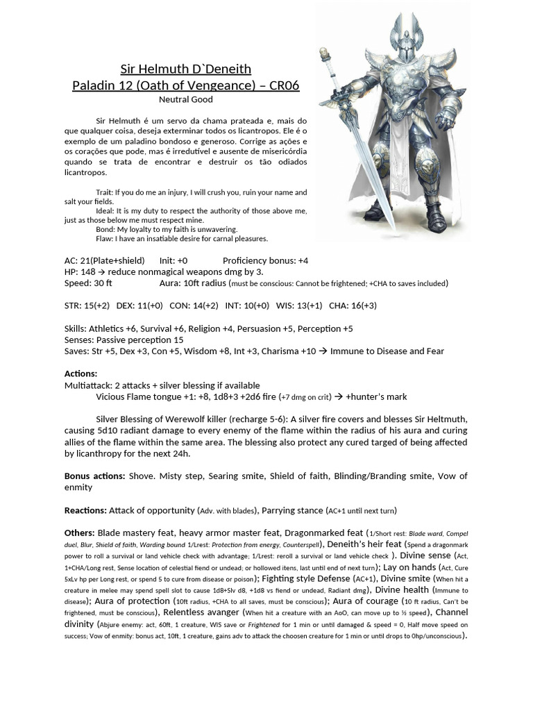 CR06 - Sir Helmuth D`Deneith - Silverflame paladin | PDF