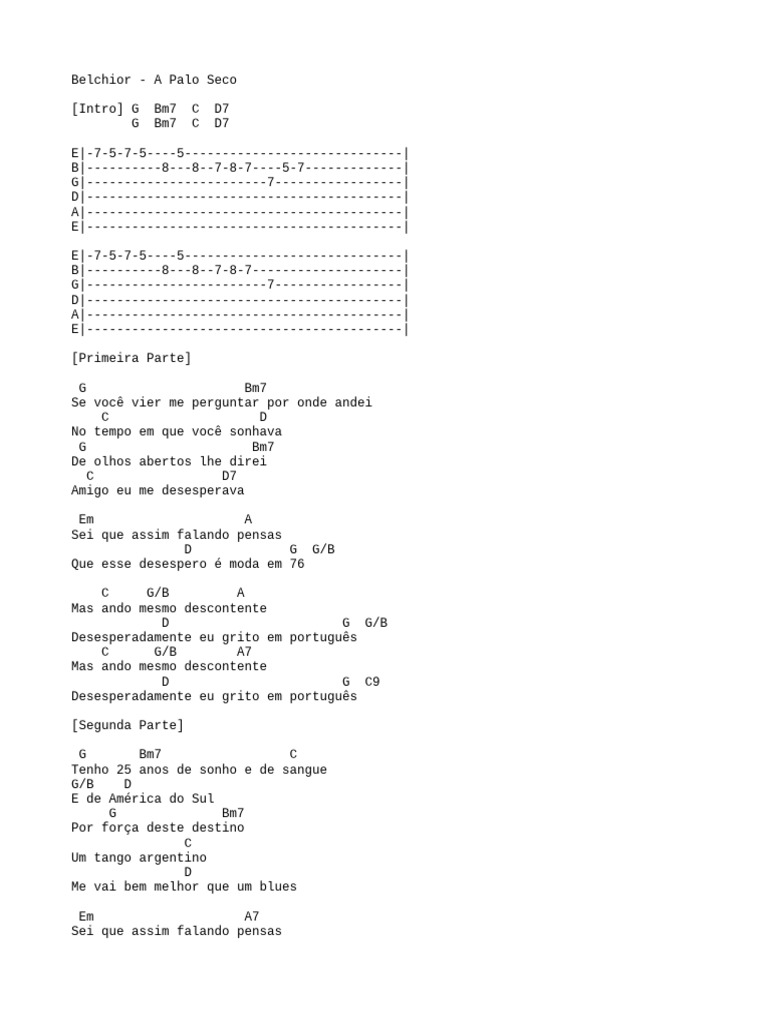 Letra de "A Palo Seco" de Belchior | PDF
