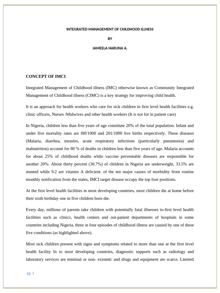 IMCI Strategy for Child Health Improvement | PDF | Measles | Infant ...