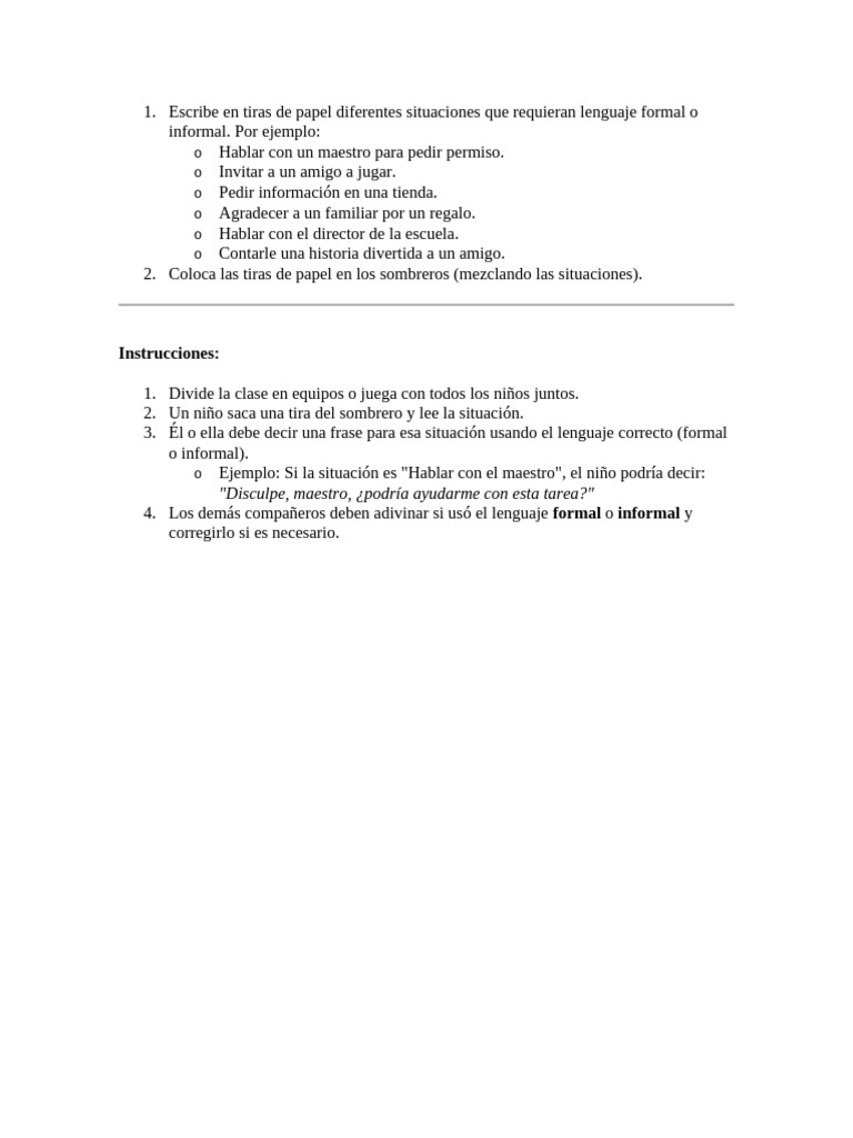Actividades de Lenguaje Formal e Informal | PDF