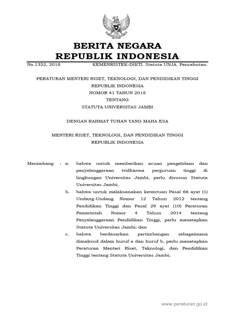 Statuta Universitas Jambi 2018 | PDF