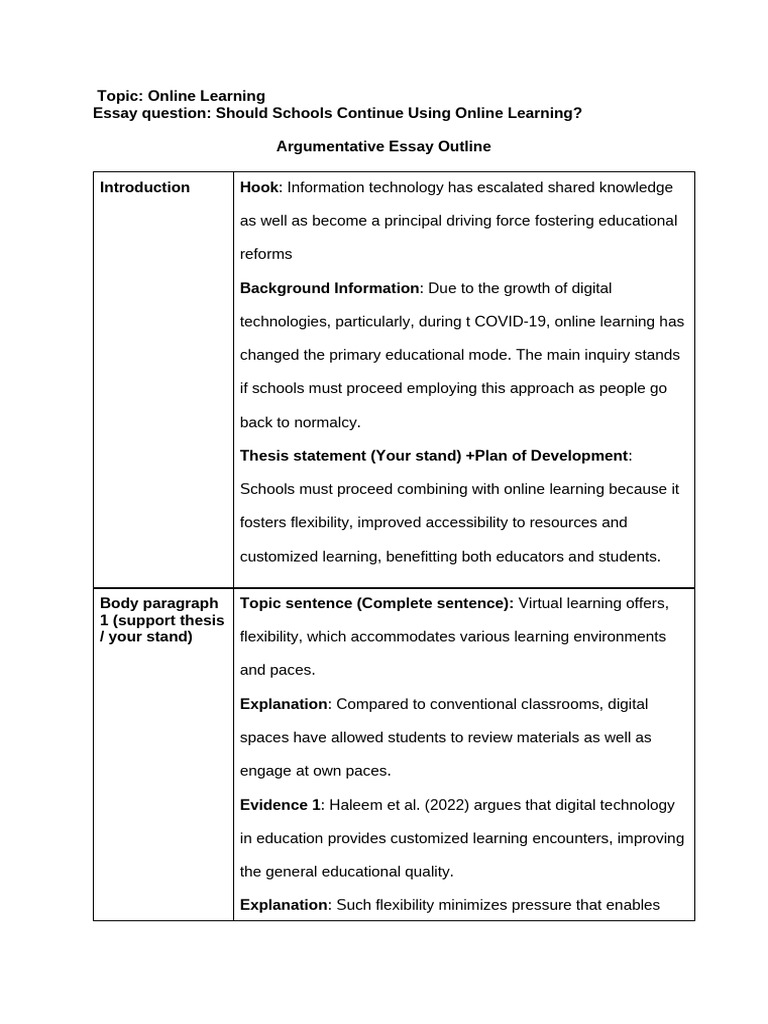 Argumentative Essay Outline Template | PDF | Educational Technology ...